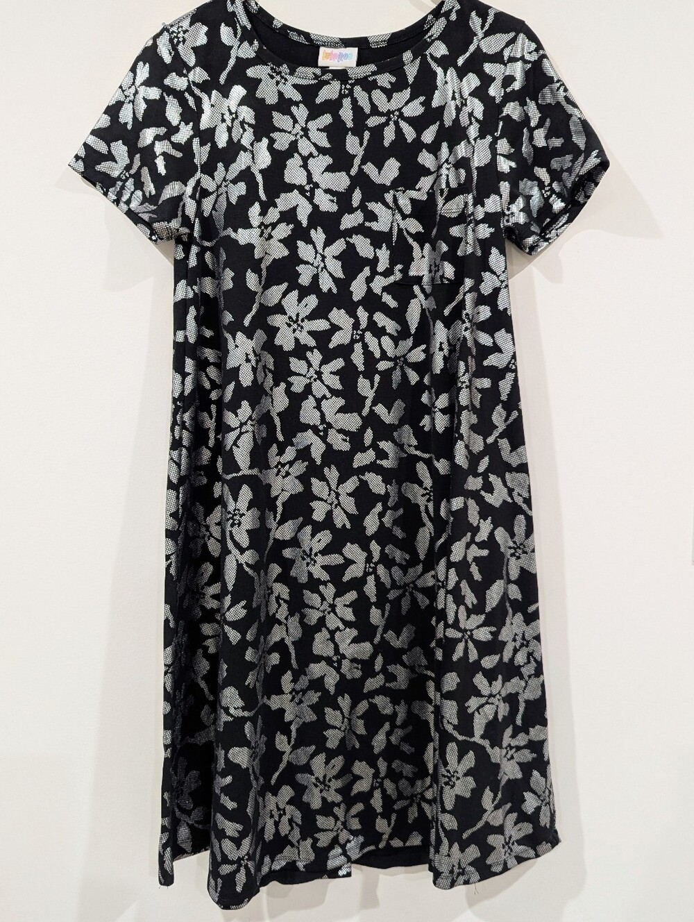 LuLaRoe Black Dress with Silver Floral Print